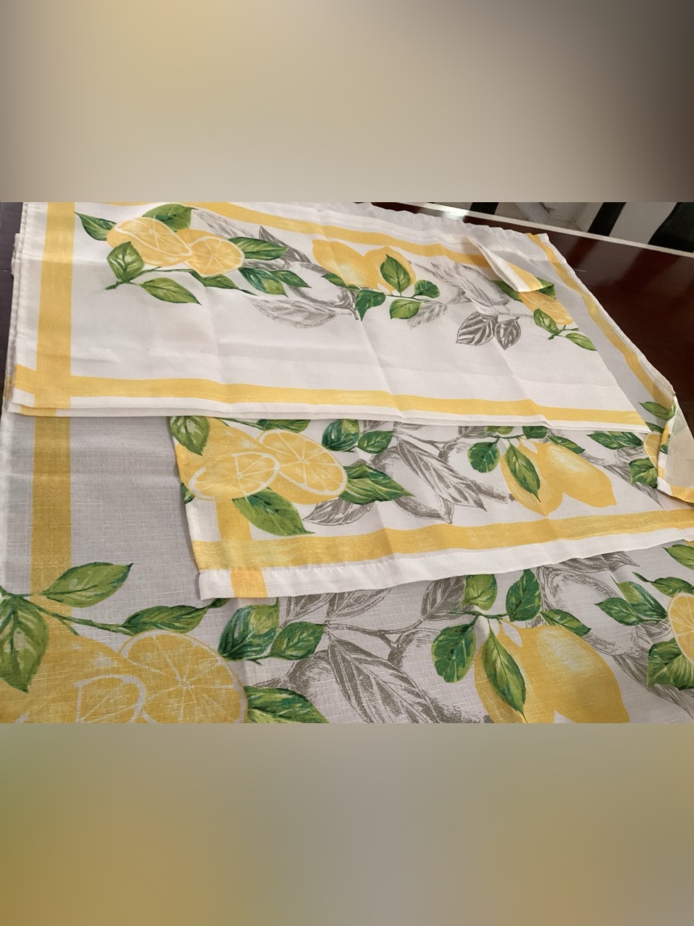 Lemon print kitchen curtains.